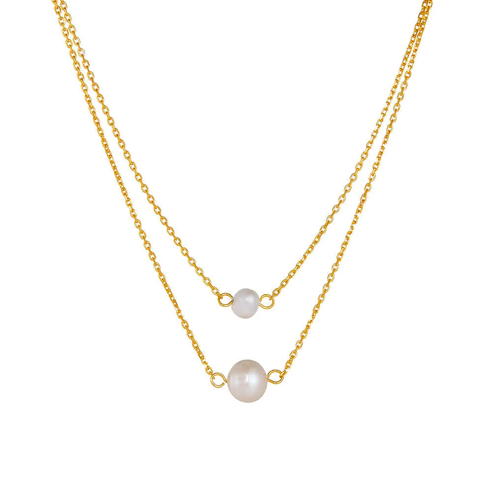 2 Layer Necklace With Freshwater Pearl Pendant