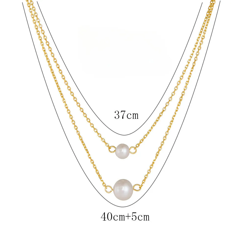 2 Layer Necklace With Freshwater Pearl Pendant