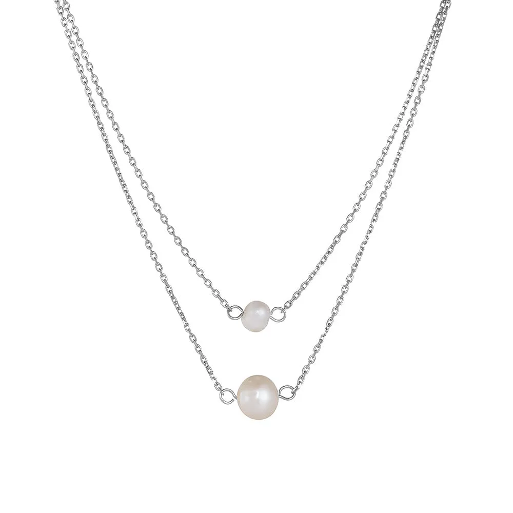 2 Layer Necklace With Freshwater Pearl Pendant