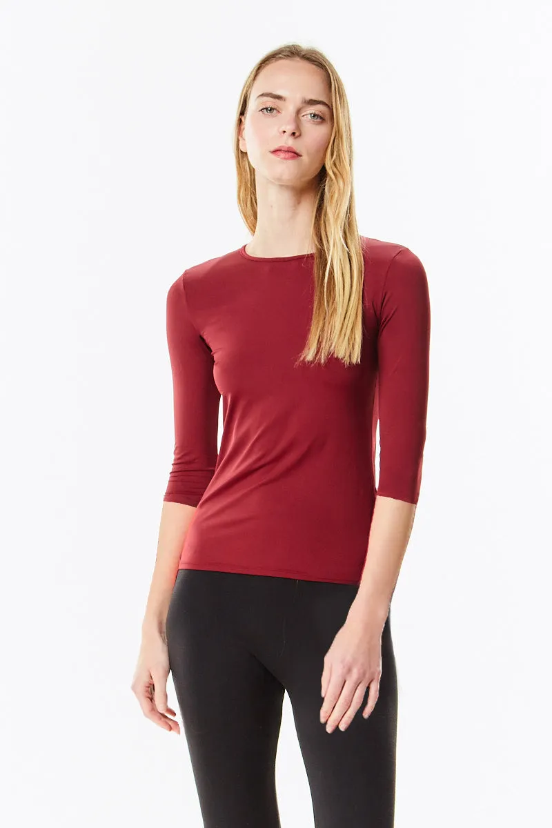 3/4 Sleeve Burgundy Cotton Layering Shell