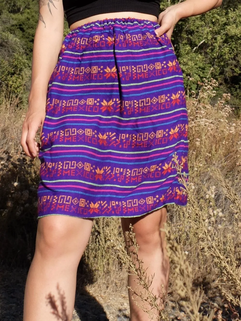 70s Bright Mexican Blanket Embroidered Above-the-Knee Mini Skirt