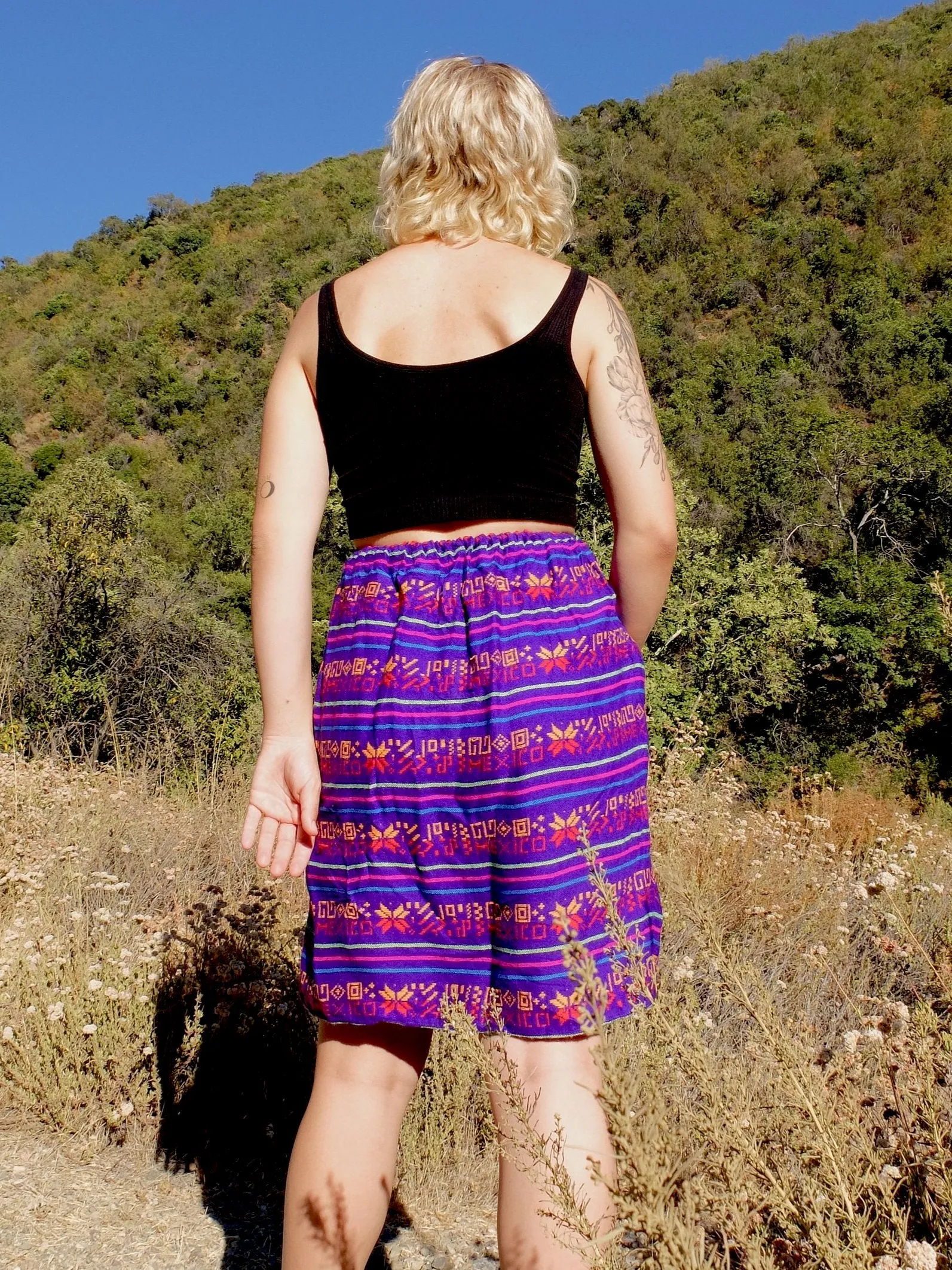 70s Bright Mexican Blanket Embroidered Above-the-Knee Mini Skirt