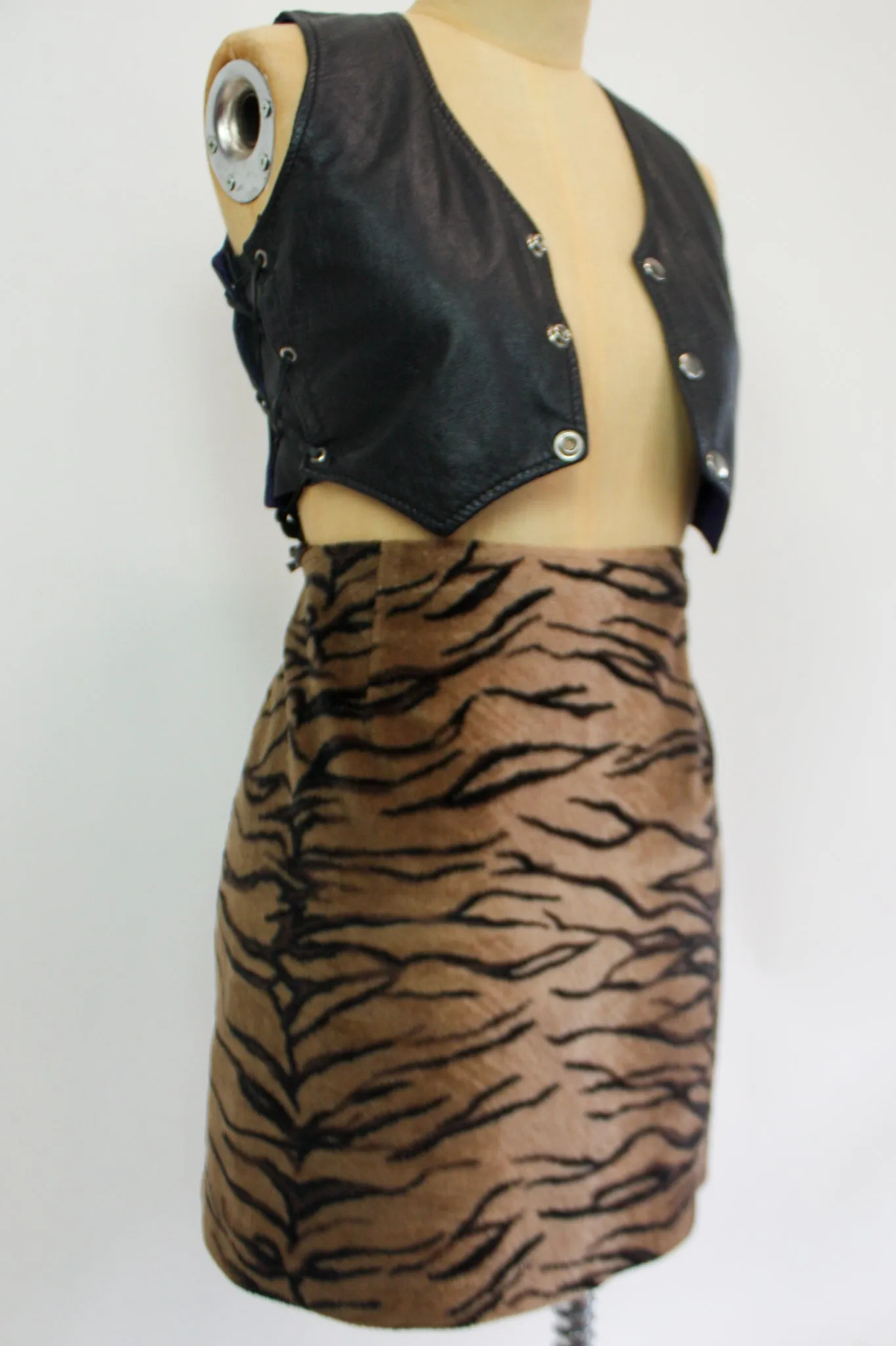 80s Velvet Tiger Mini Skirt