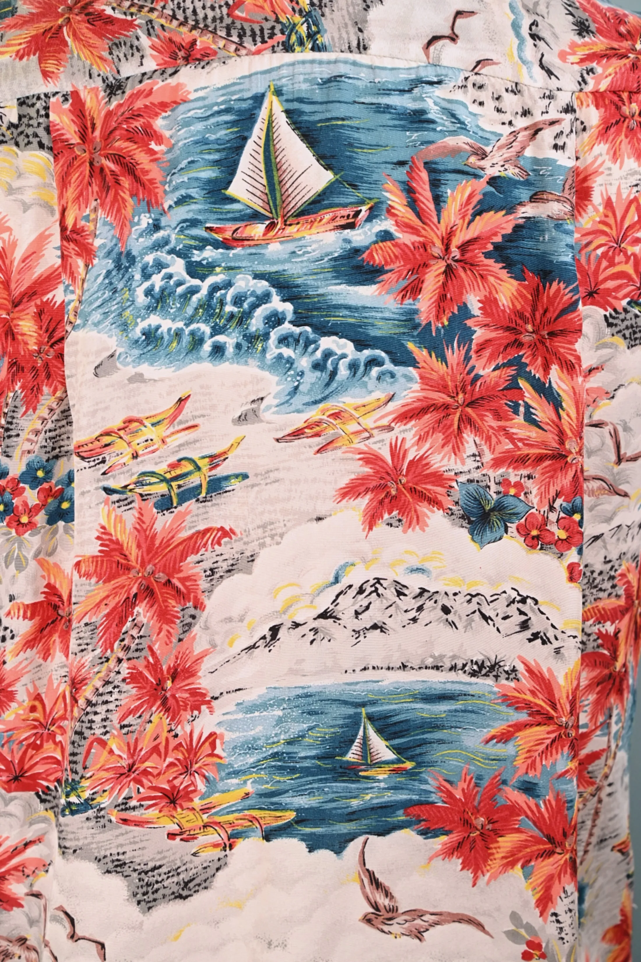 Aloha Screen Print Vintage 50s Rayon Hawaiian Shirt, Made in Japan M