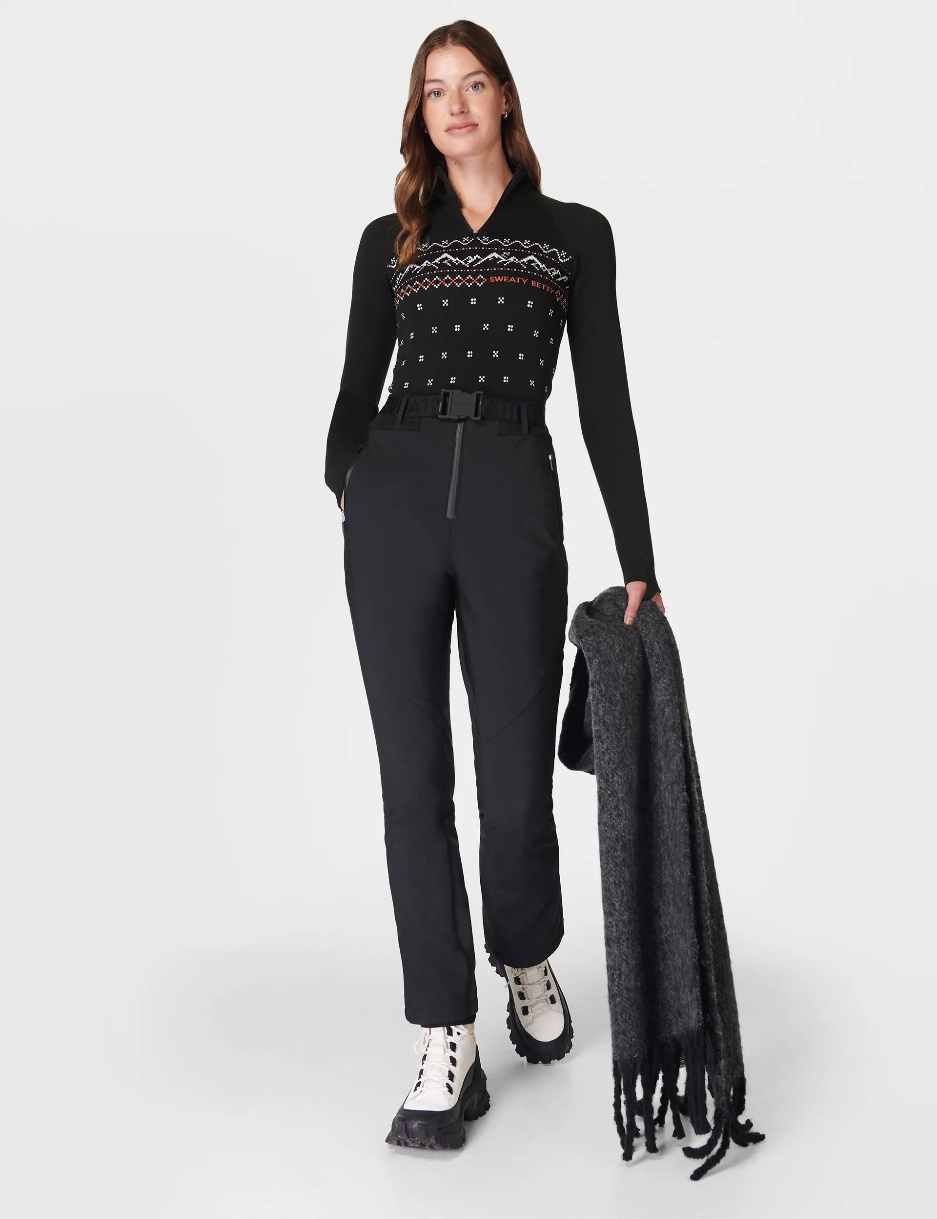 Alpine Betty Half Zip Base Layer Top - Black Alpine Betty Jacquard