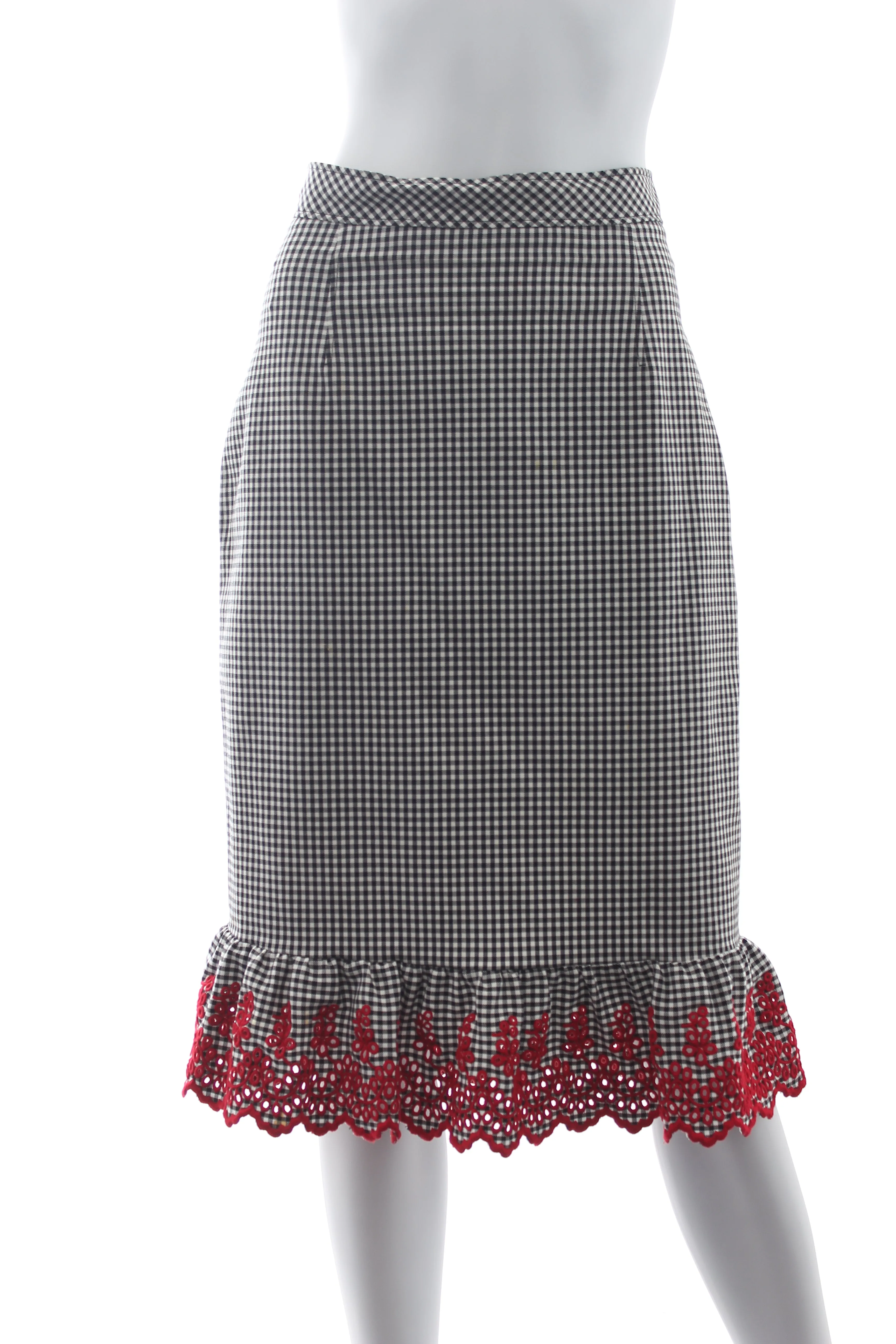 Altuzarra Embroidered-Hem Gingham Cotton Skirt