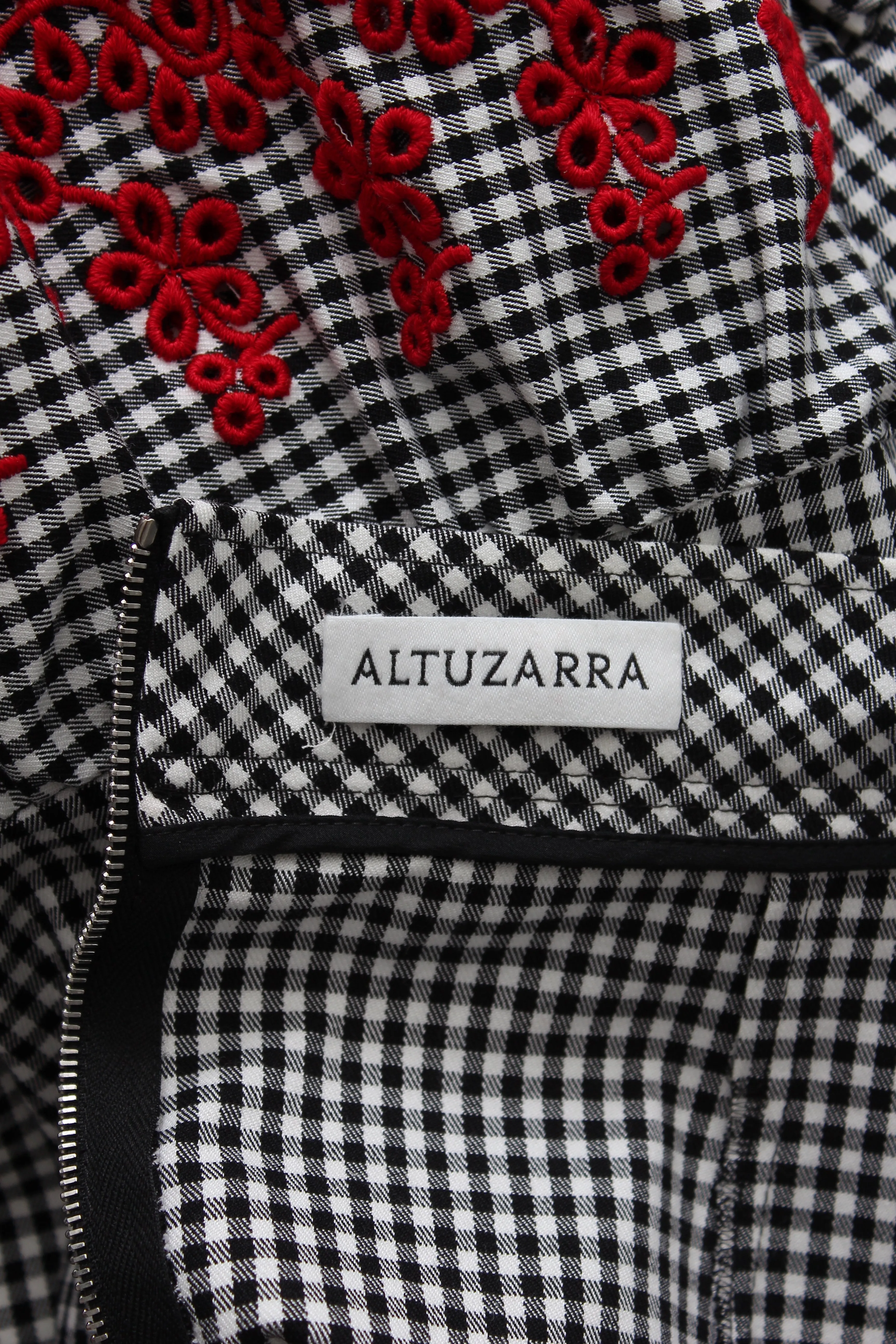 Altuzarra Embroidered-Hem Gingham Cotton Skirt