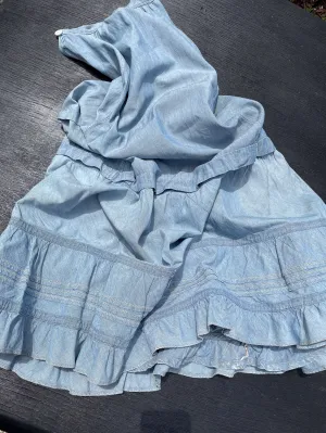 Antique Blue Ruffle/Flounce Maxi Skirt/Victorian Cottagecore Skirt 21" Waist