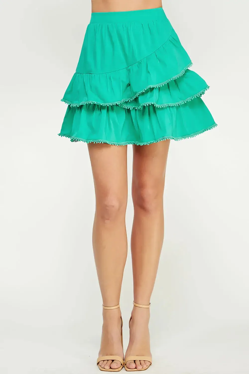 Aqua Poplin Ruffle Mini Skirt