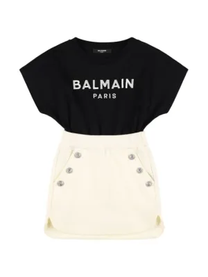 Balmain   Logo print two-tone jersey dress 