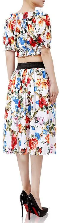 Bamboo Floral Print Off-Shoulder Top and Skirt Set