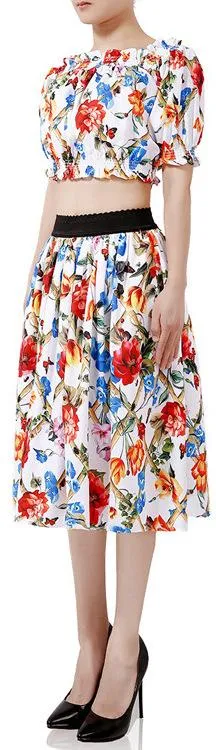 Bamboo Floral Print Off-Shoulder Top and Skirt Set