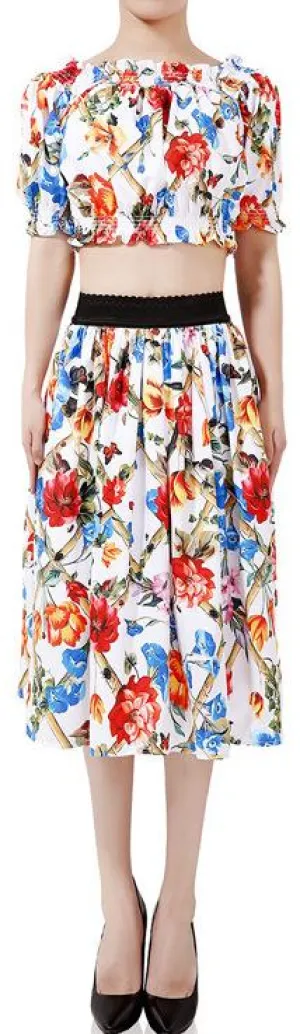 Bamboo Floral Print Off-Shoulder Top and Skirt Set