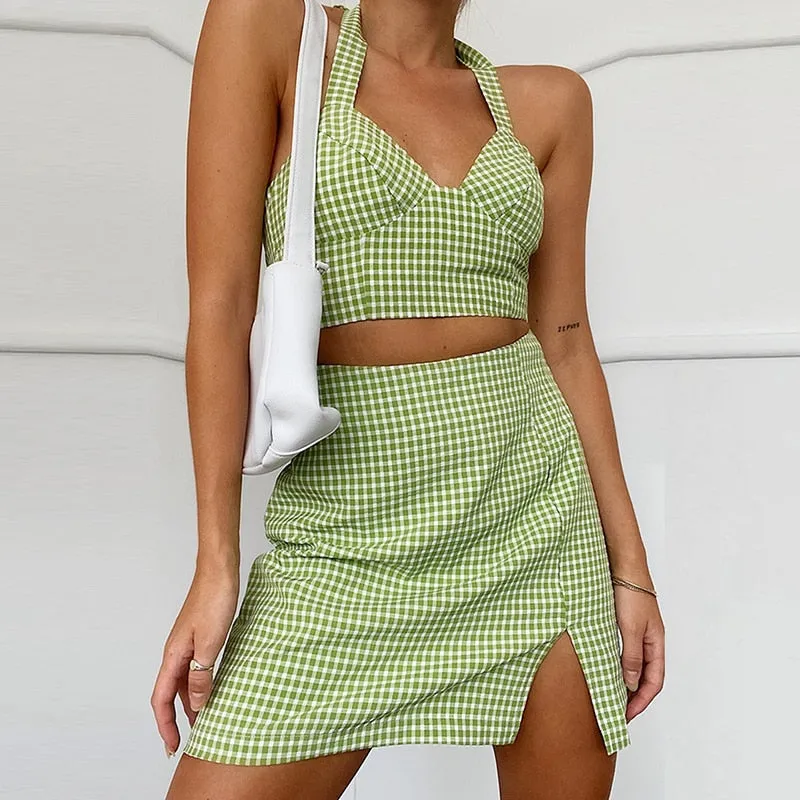 Beccah Plaid Mini Skirt Set