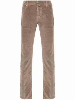 Beige Cotton Blend Corduroy Jeans