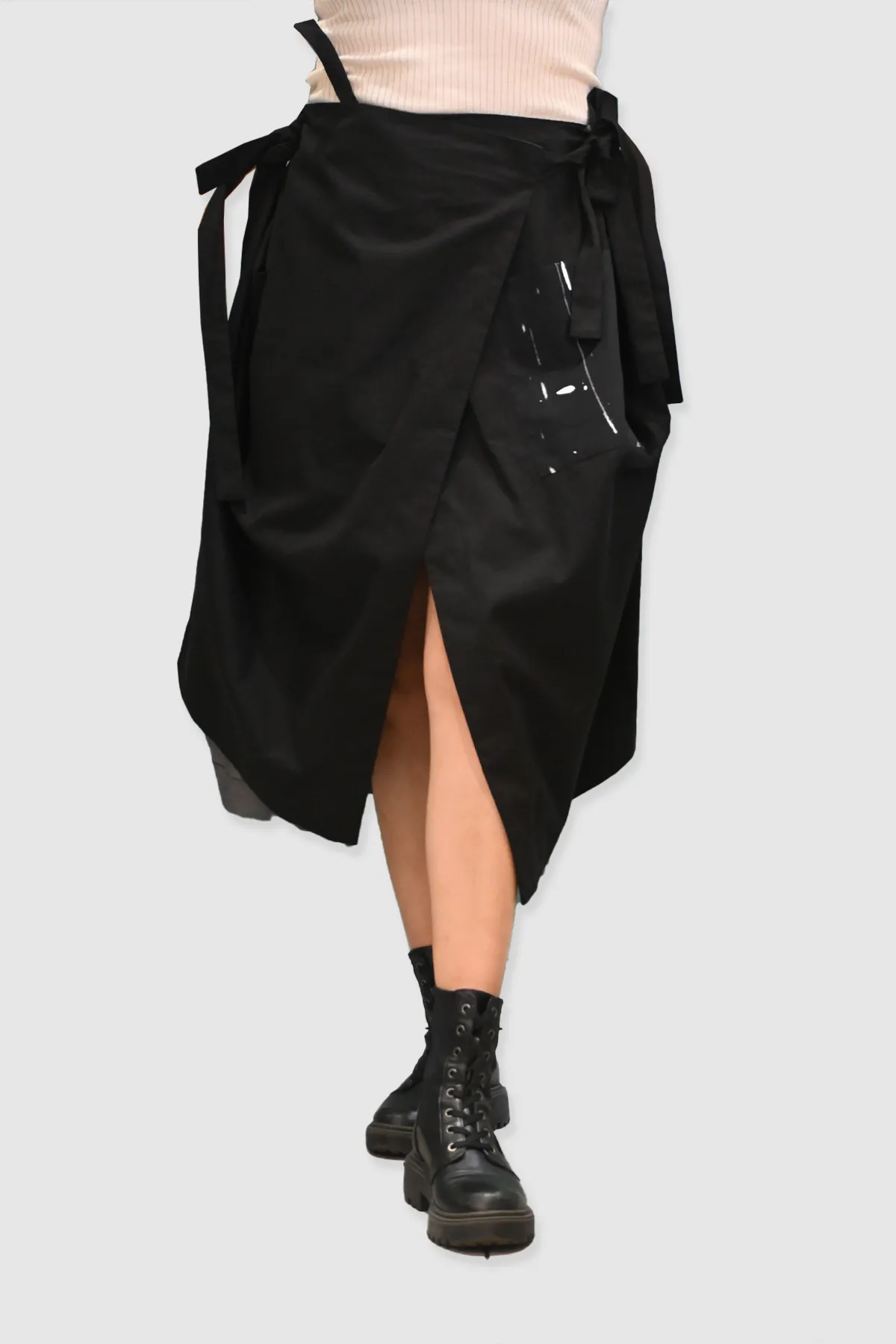 Black Cotton Wrap Skirt