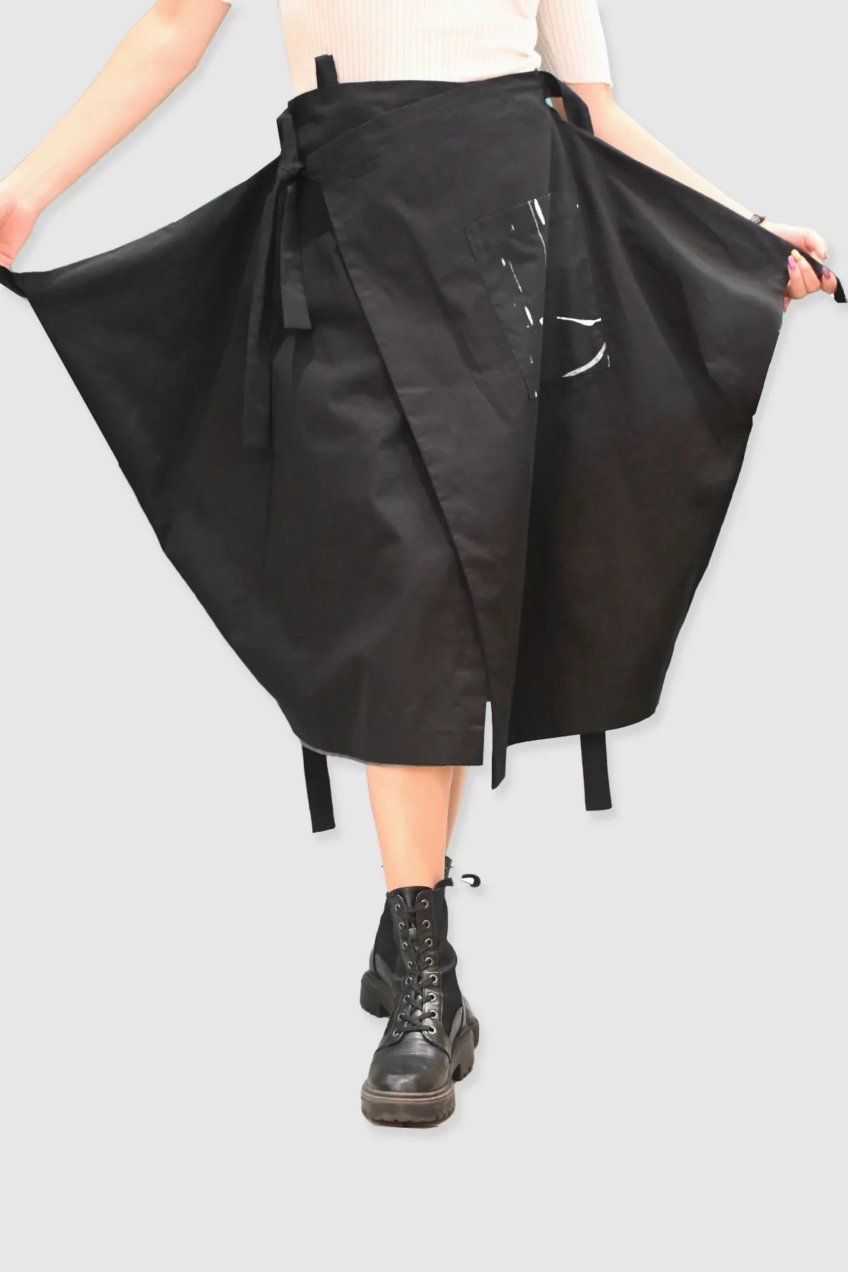 Black Cotton Wrap Skirt