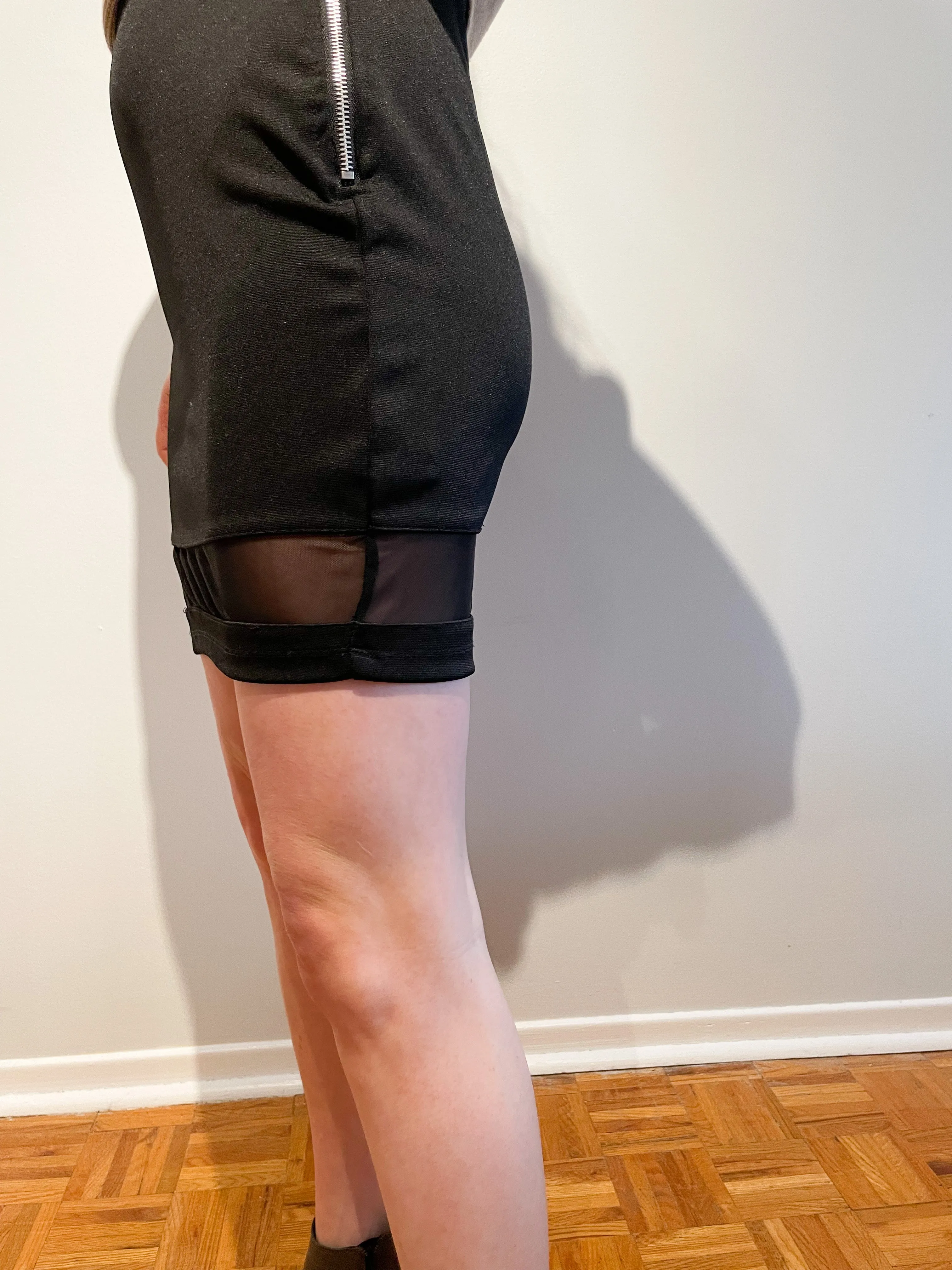 Black High Rise Stretch Sheer Panel Skirt - Medium