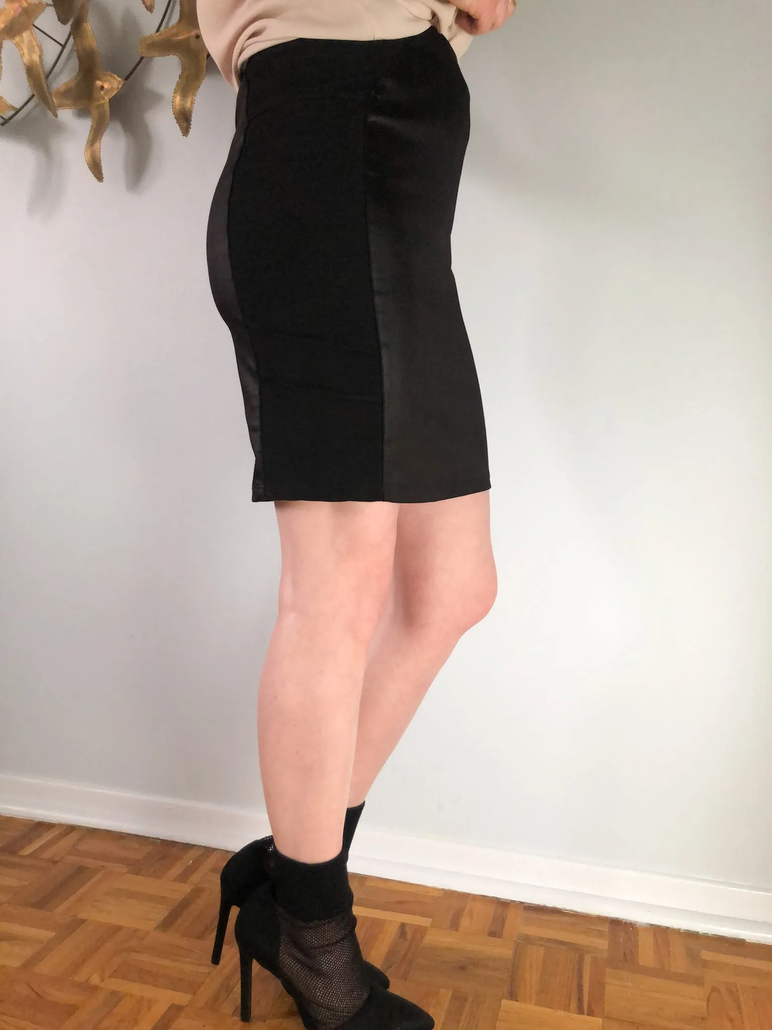 Black High Waist Sheen Paneled Mini Skirt - Small