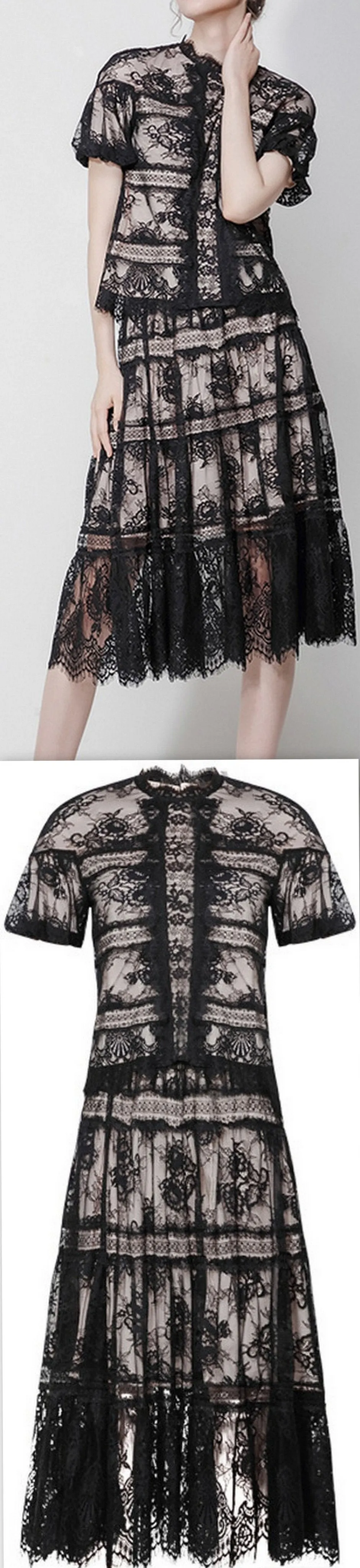 Black Lace Top & Skirt Set