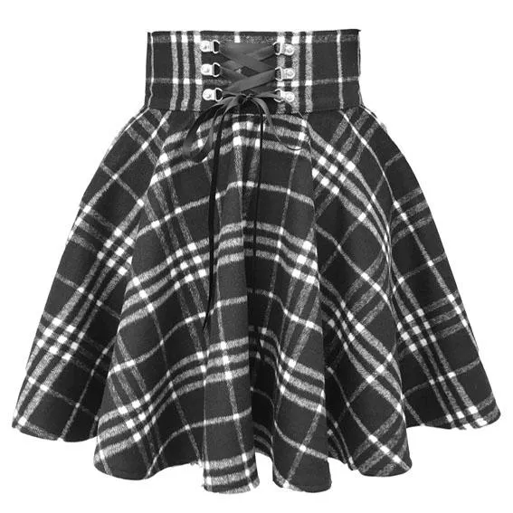 Black White Plaid Pleated Skirt