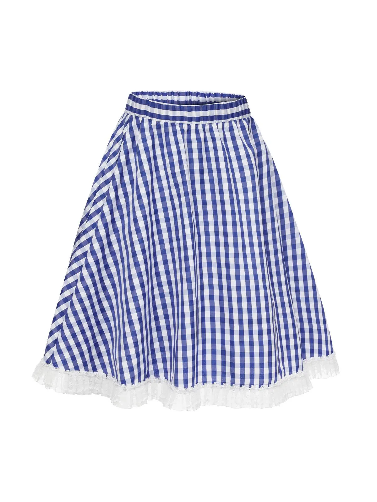 Blue & White 1950s Lace Patchwork Plaid Skirt