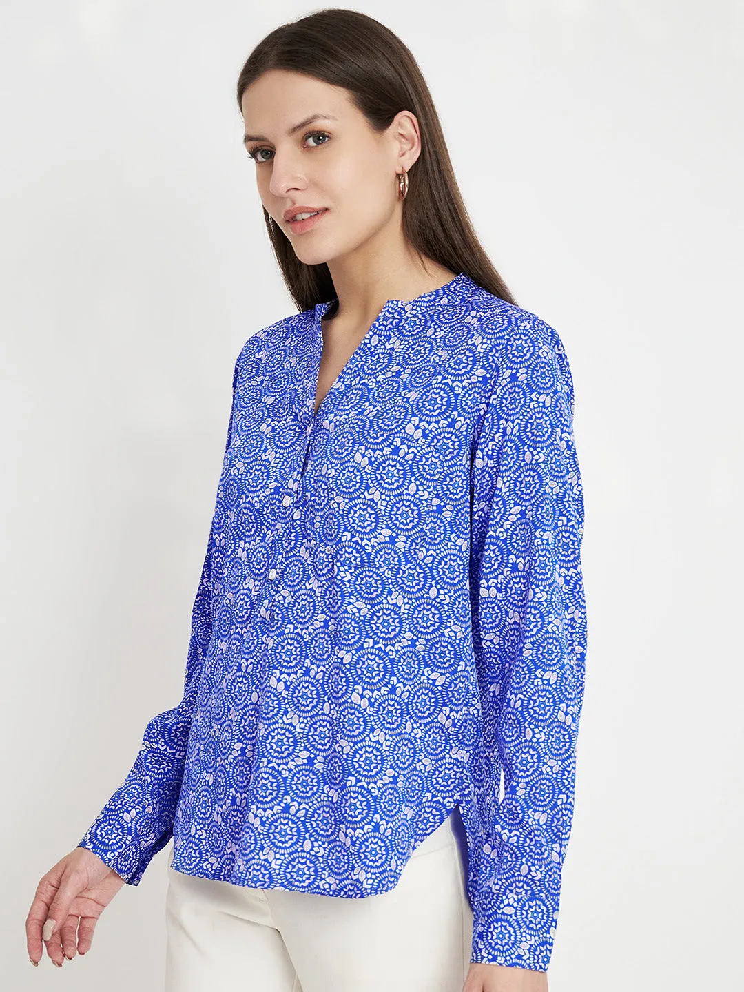 Blue Opaque Printed Casual Kurti