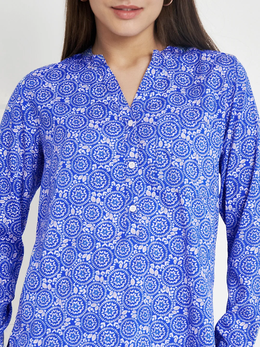 Blue Opaque Printed Casual Kurti