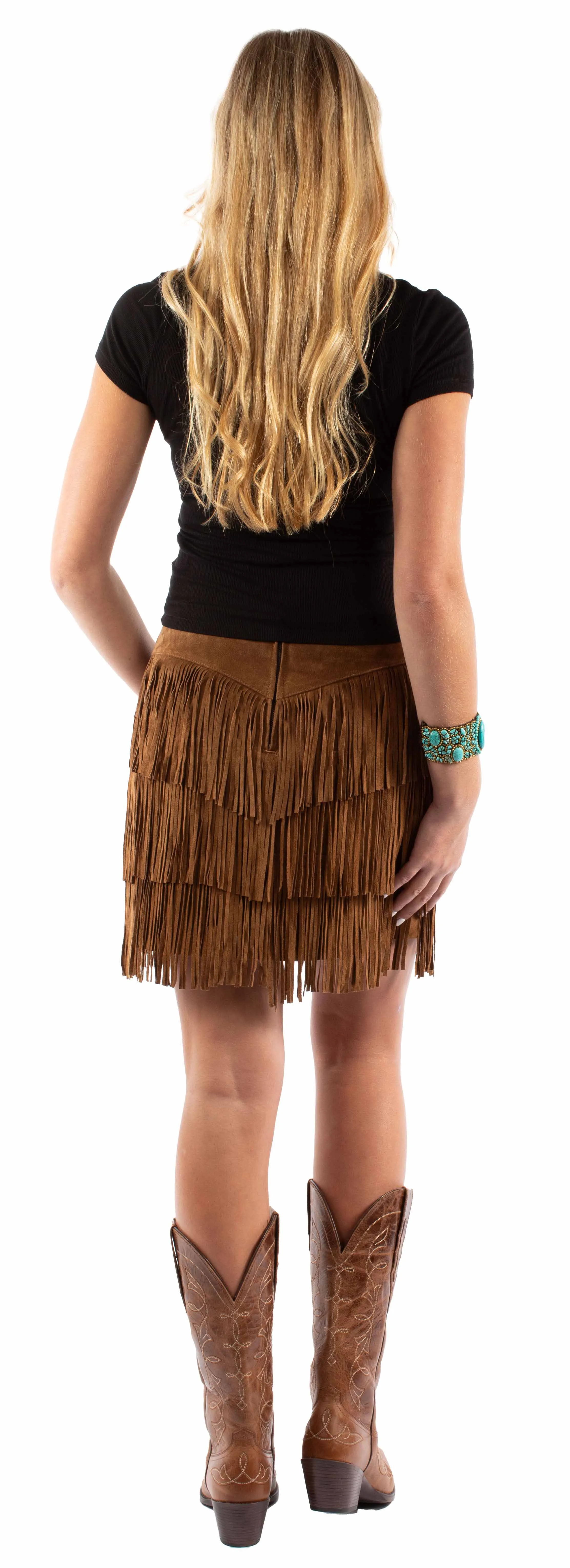 Brown Short Fringe Leather Skirt at Bourbon Cowgirl