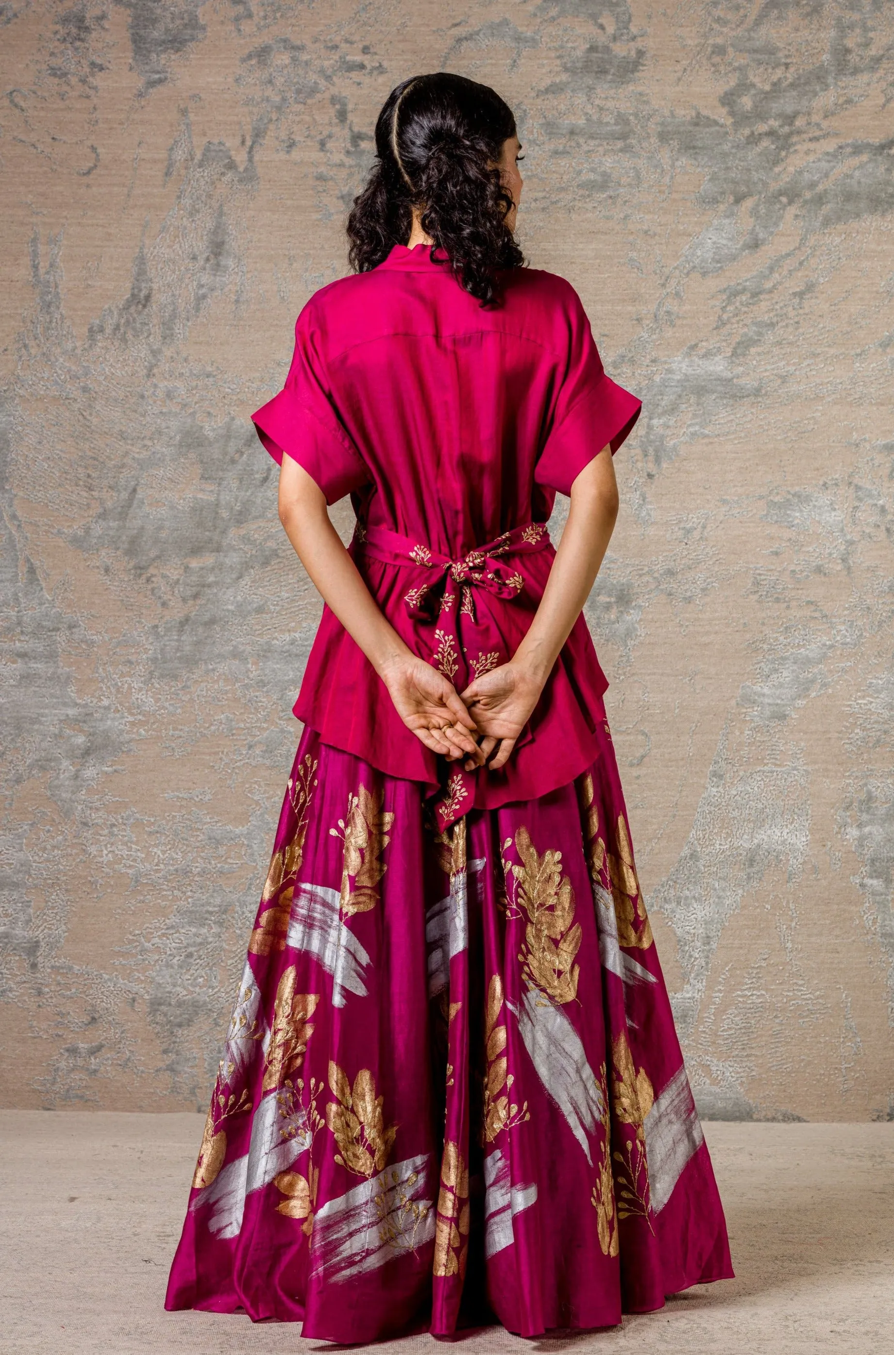 Burgundy Hand-Painted Skirt and Top