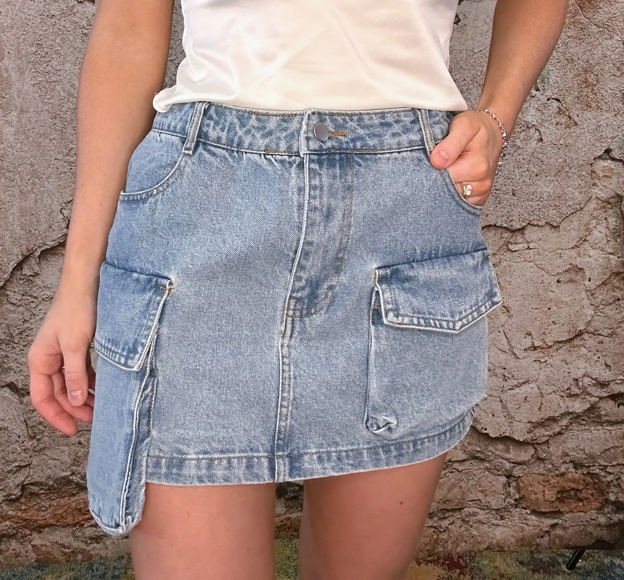 Cargo Pocket Denim Mini Skirt