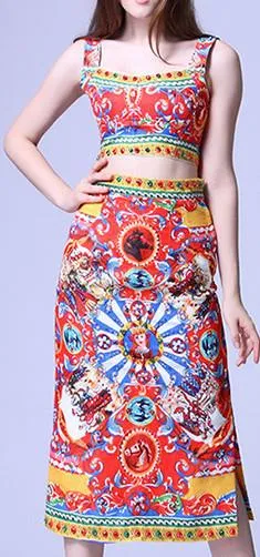 'Carretto' Printed Crop Top and Matching Skirt