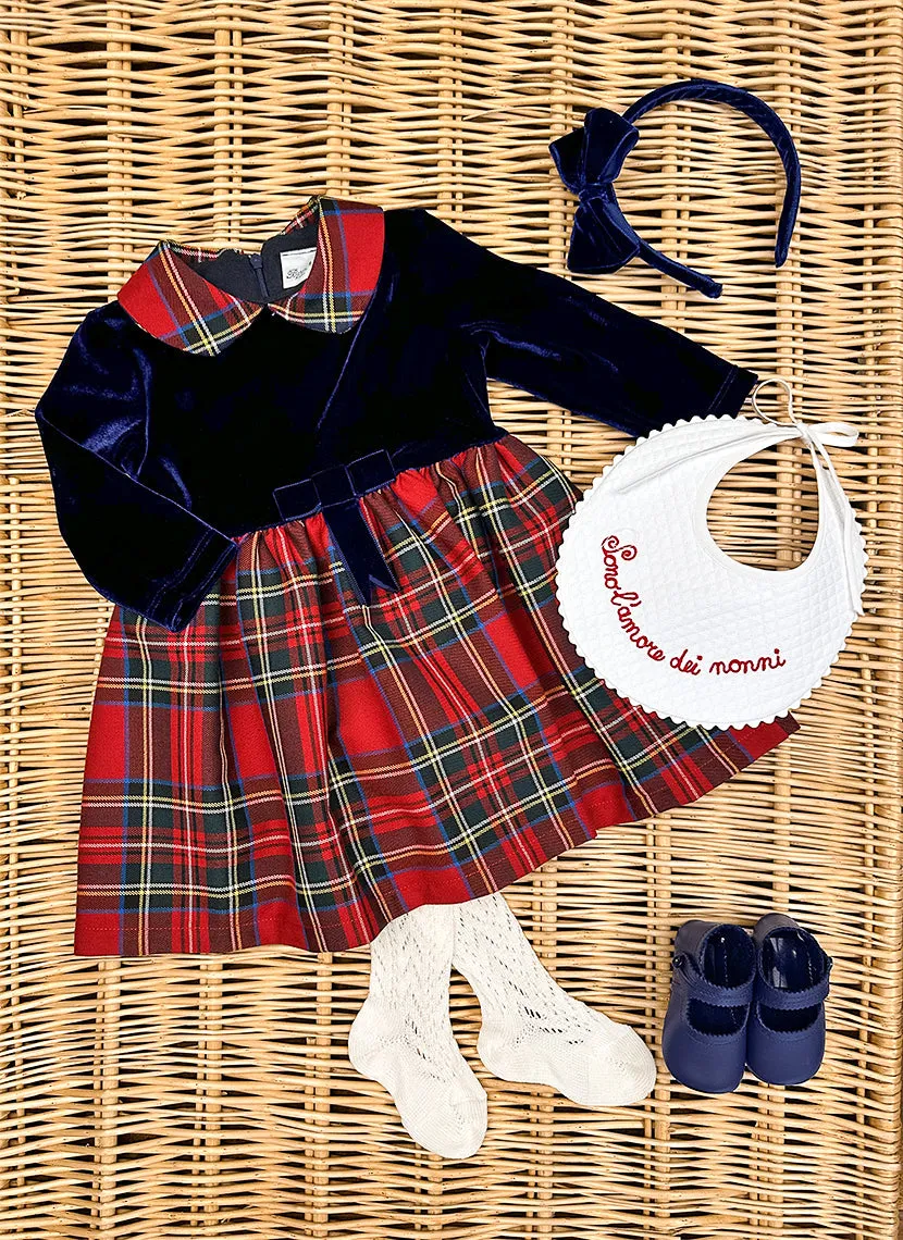 Chenille dress with tartan skirt