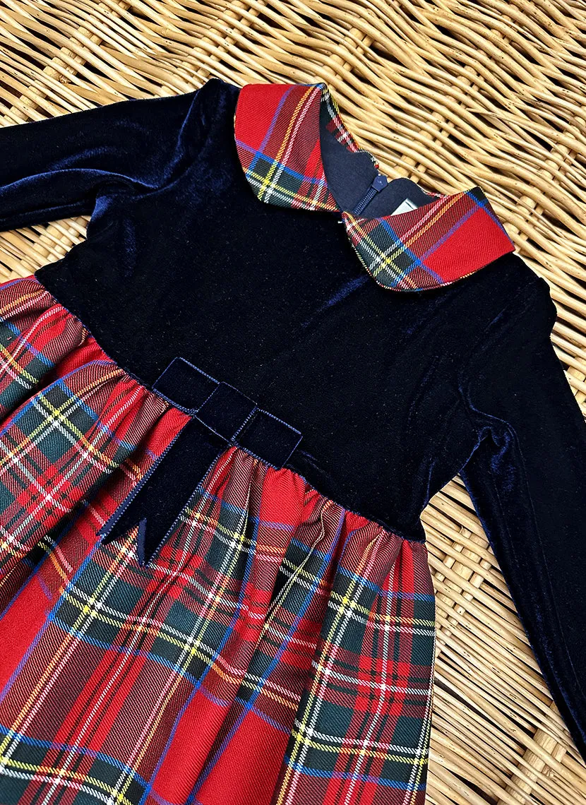 Chenille dress with tartan skirt