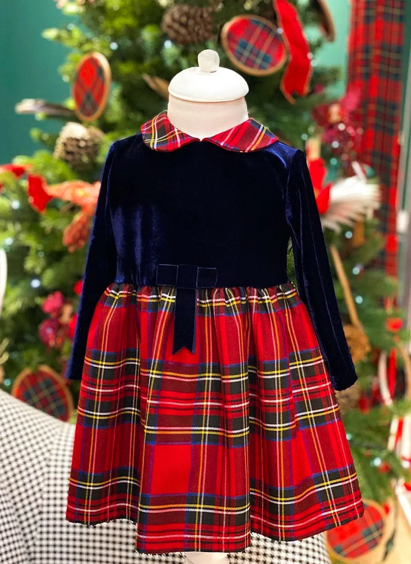 Chenille dress with tartan skirt