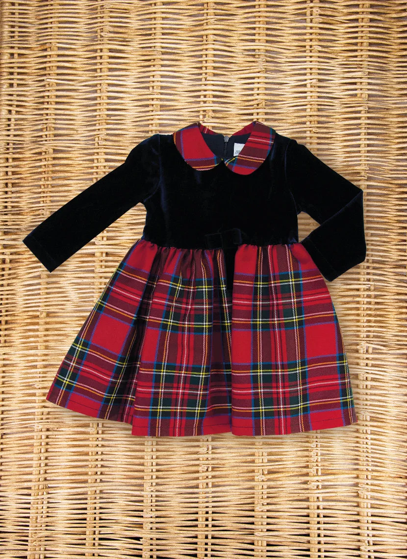 Chenille dress with tartan skirt