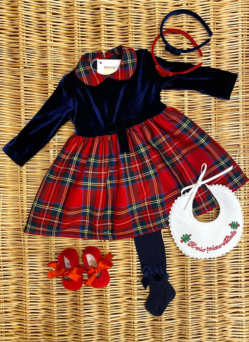 Chenille dress with tartan skirt