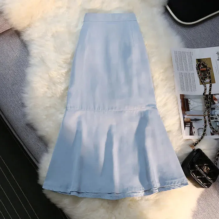 Chic Bowknot Puff Sleeve T-Shirt High Waist Ruffle Skirt