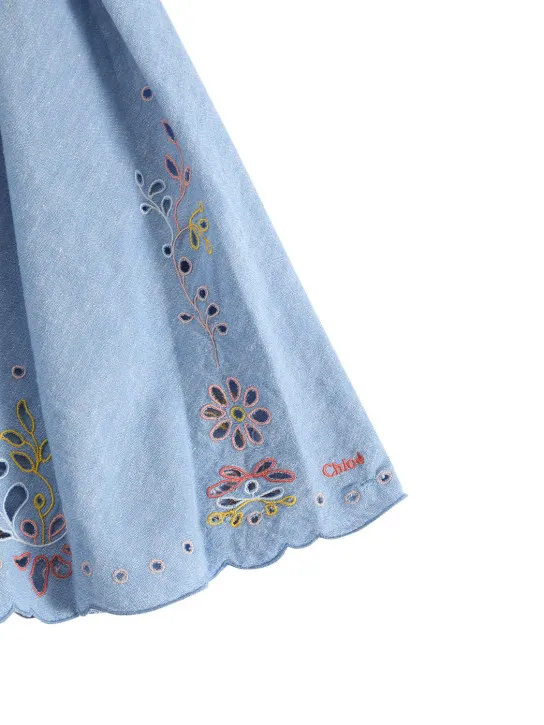 Chloé   Embroidered cotton chambray skirt 