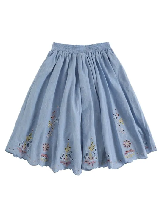 Chloé   Embroidered cotton chambray skirt 