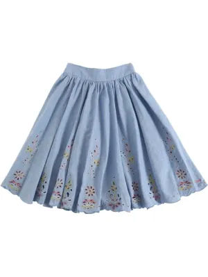 Chloé   Embroidered cotton chambray skirt 