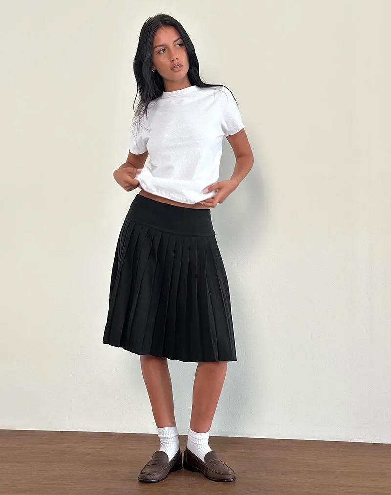 Citrani Pleated Midi Skirt in Black