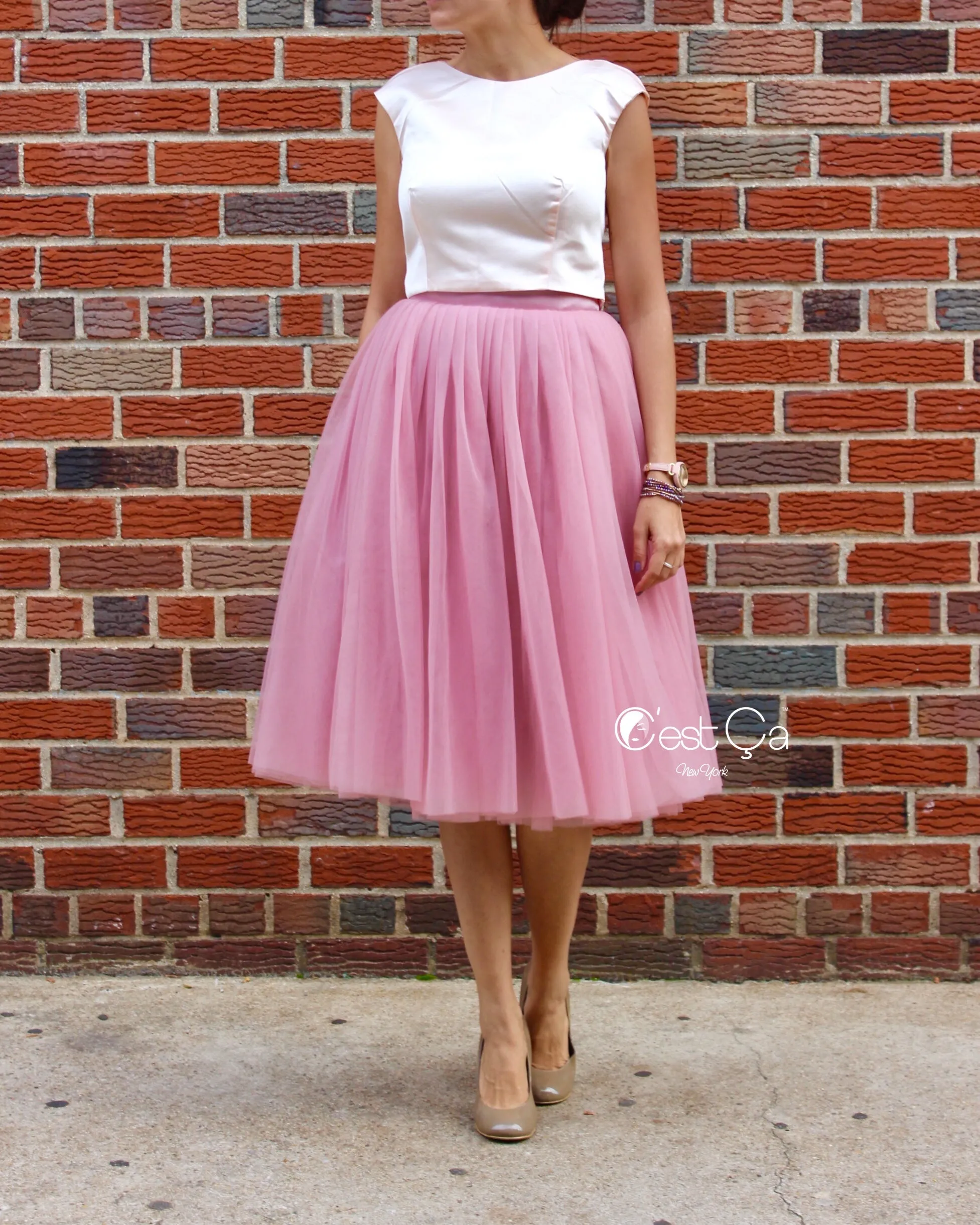 Colette Gray Pink Soft Tulle Skirt - Midi