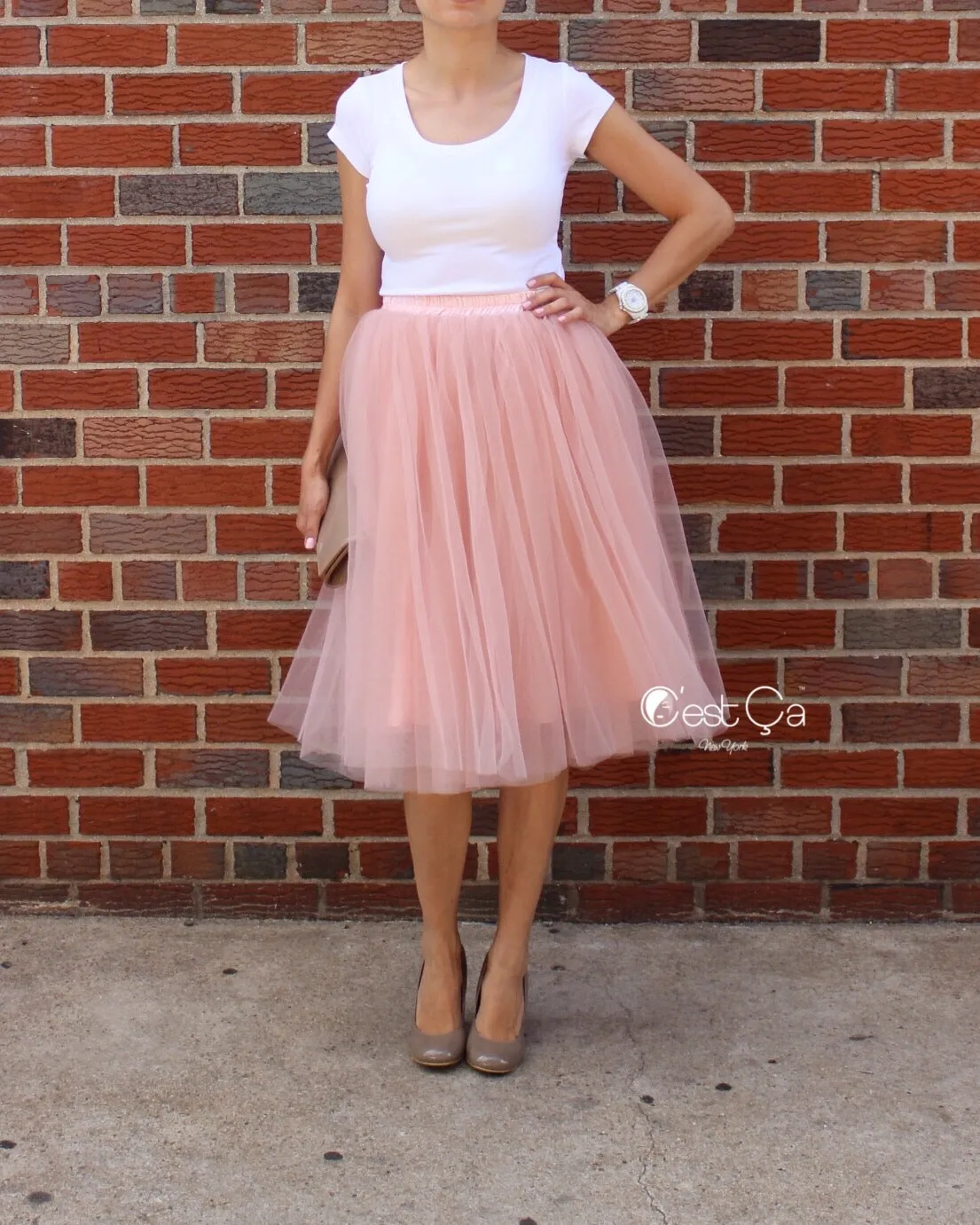 Colette Gray Pink Soft Tulle Skirt - Midi