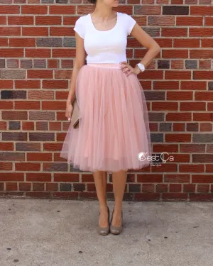 Colette Gray Pink Soft Tulle Skirt - Midi