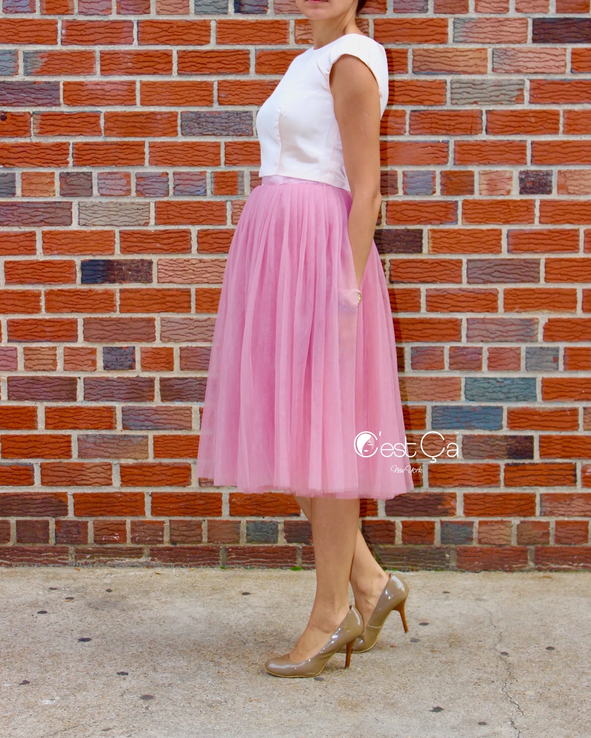 Colette Gray Pink Soft Tulle Skirt - Midi