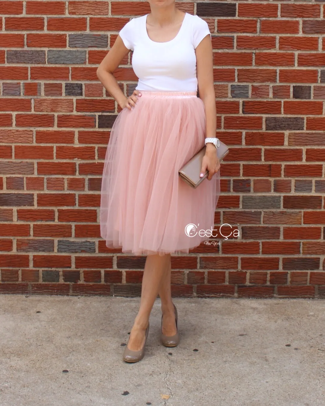 Colette Gray Pink Soft Tulle Skirt - Midi