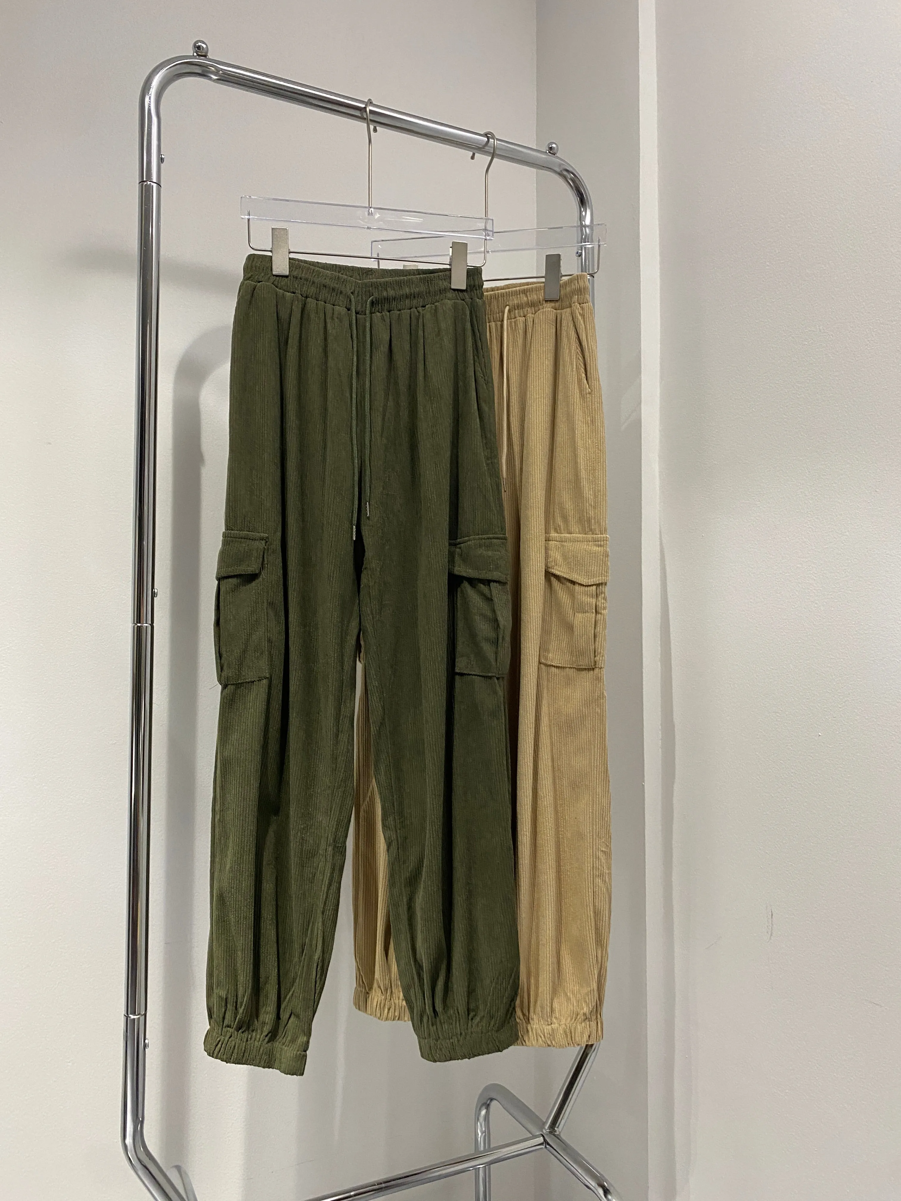 Corduroy Cargo Jogger Pants - Olive