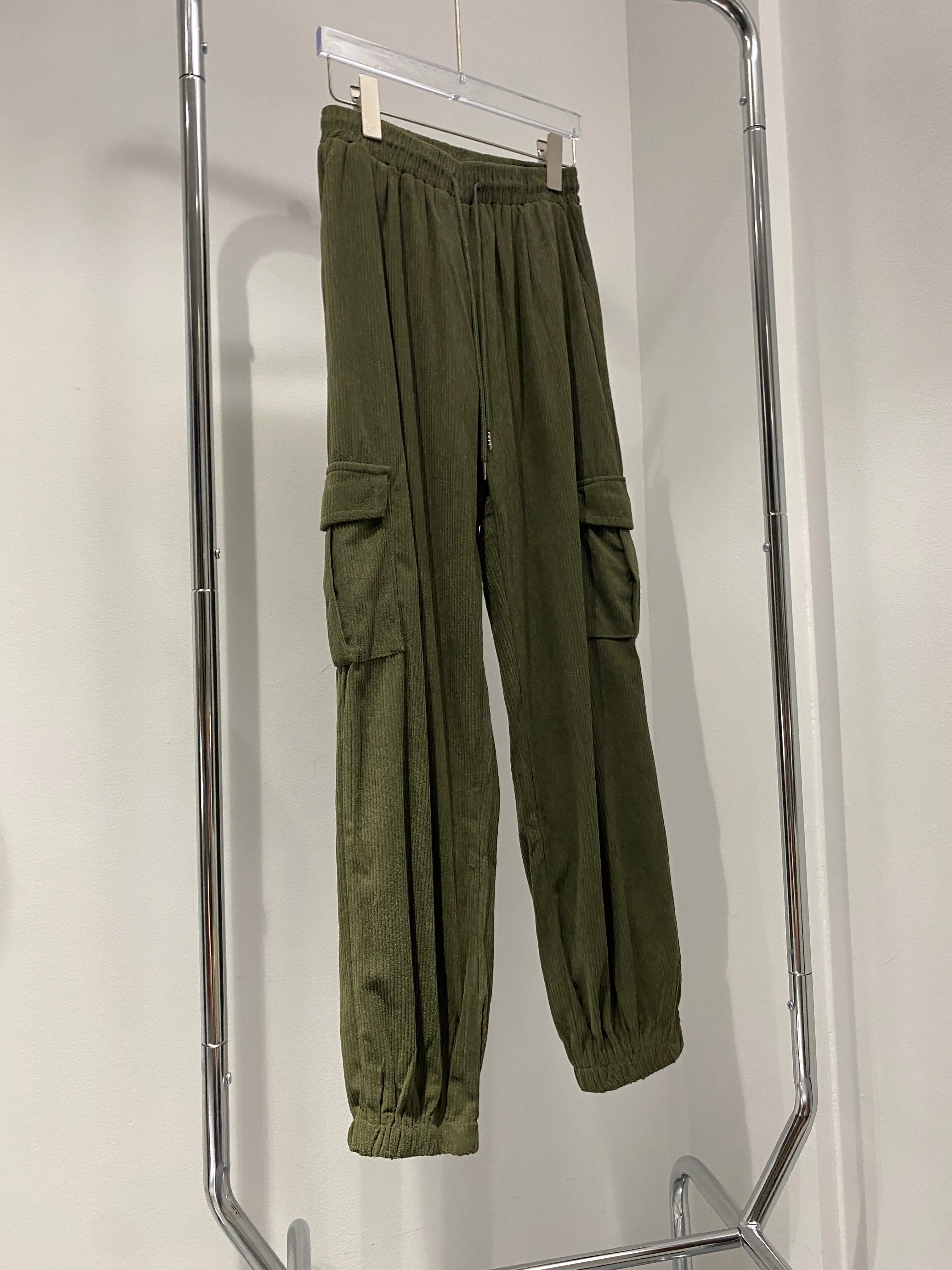 Corduroy Cargo Jogger Pants - Olive