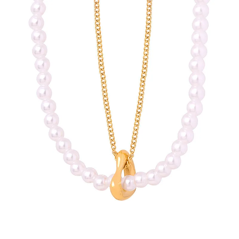 Creative Stacked Double Layered Heart Pendant Pearl Necklace